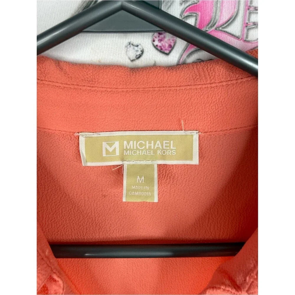 Michael Kors blouse charm zip pull Coral Zip-Front Long Sleeve Blouse